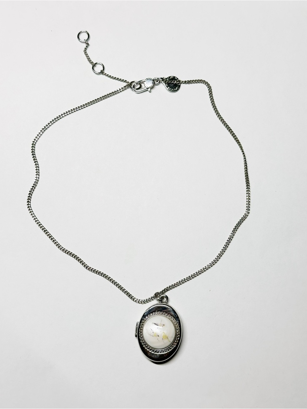 Marc Jacobs Silver Locket Necklace with White Floral Inlay, Vintage